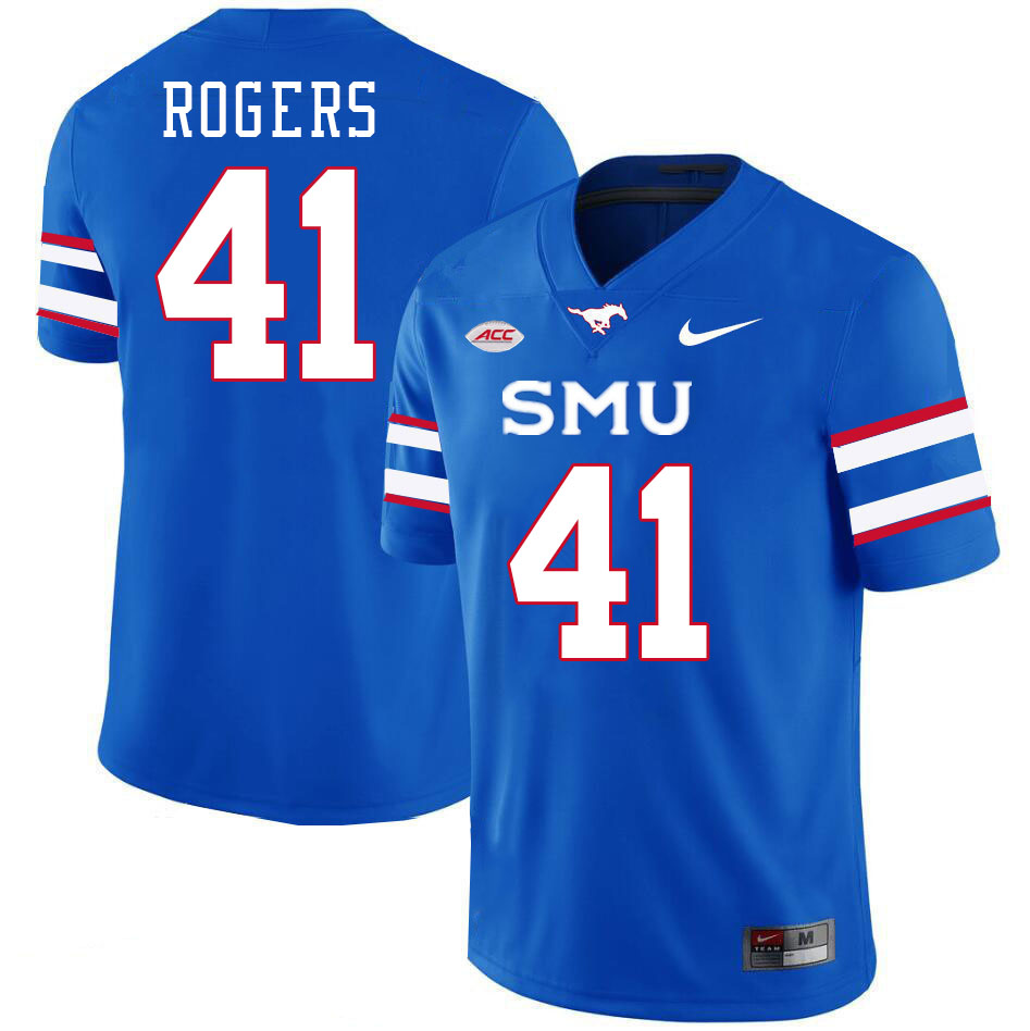 SMU Mustangs #41 Collin Rogers Jersey College Football Uniforms-Royal